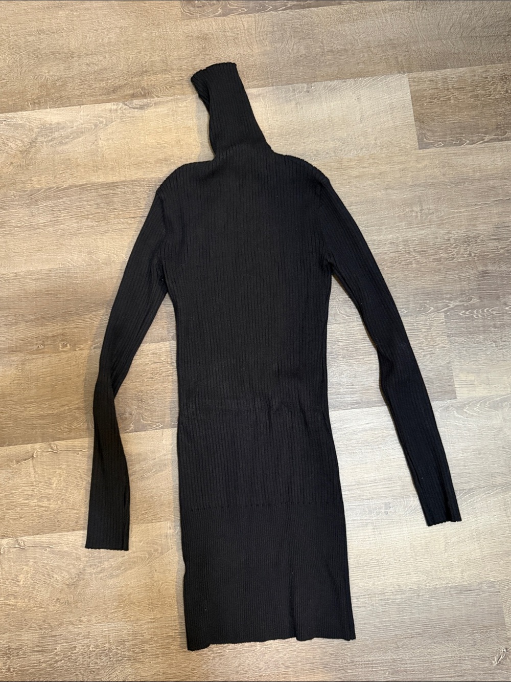 Black Ribbed Turtleneck Knit Dress - Women's